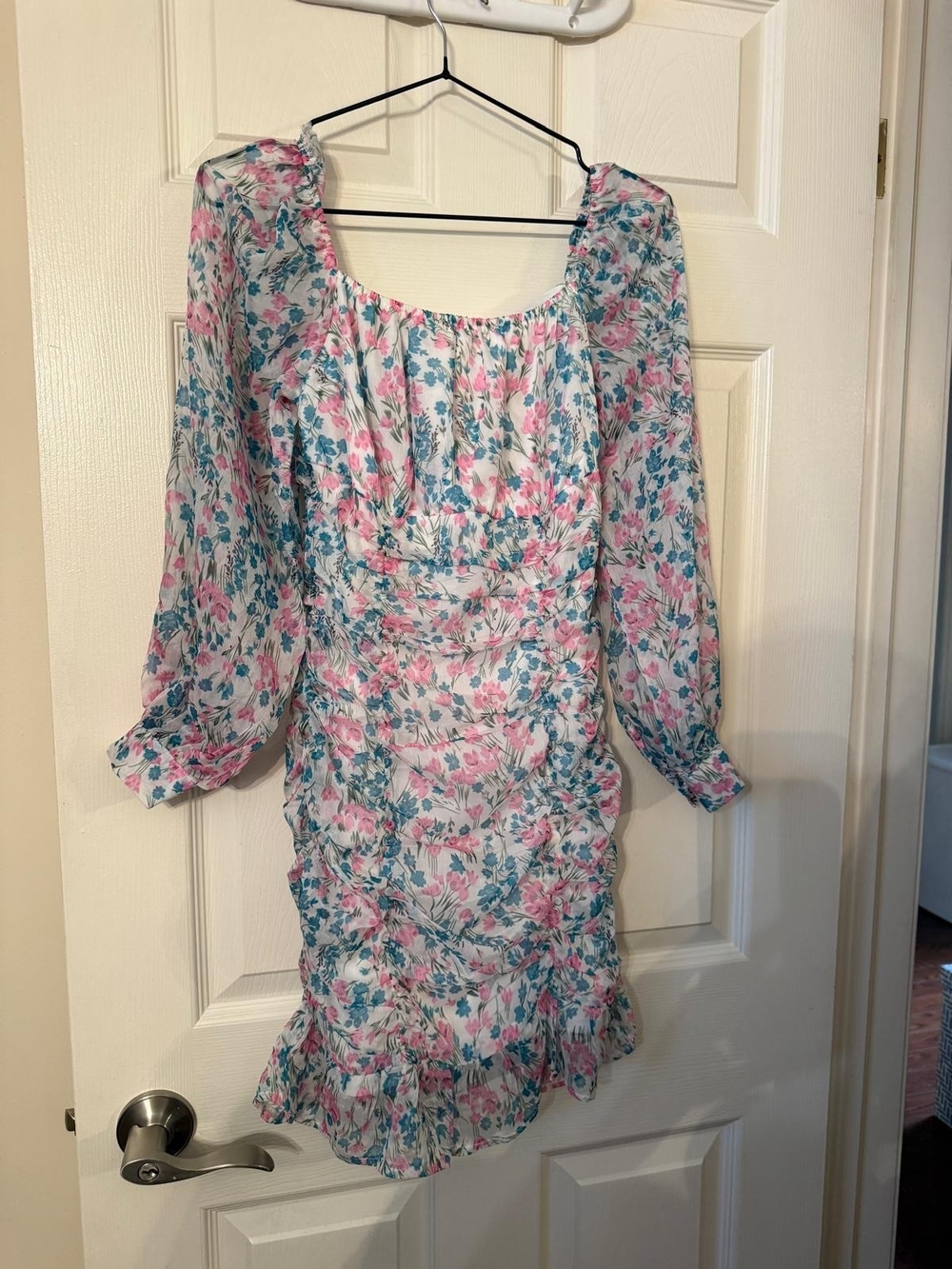 Floral Pink & Teal Ruffle Mini Dress
